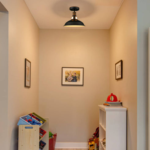 Farmhouse Semi Flush Mount Ceiling Light Black Barn Shade